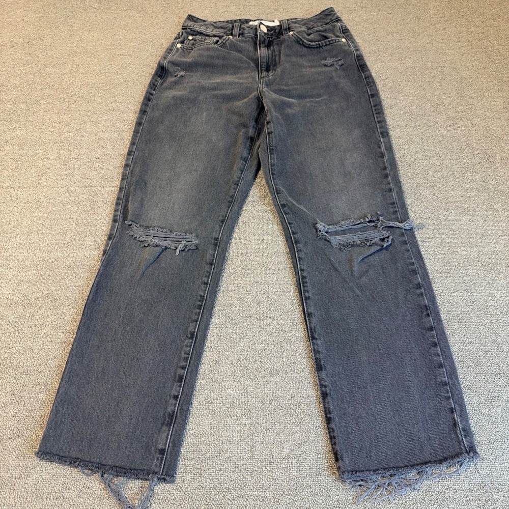 Garage Denim Vintage Straight Leg Distressed Jeans Black Raw Hem Women's 3/26